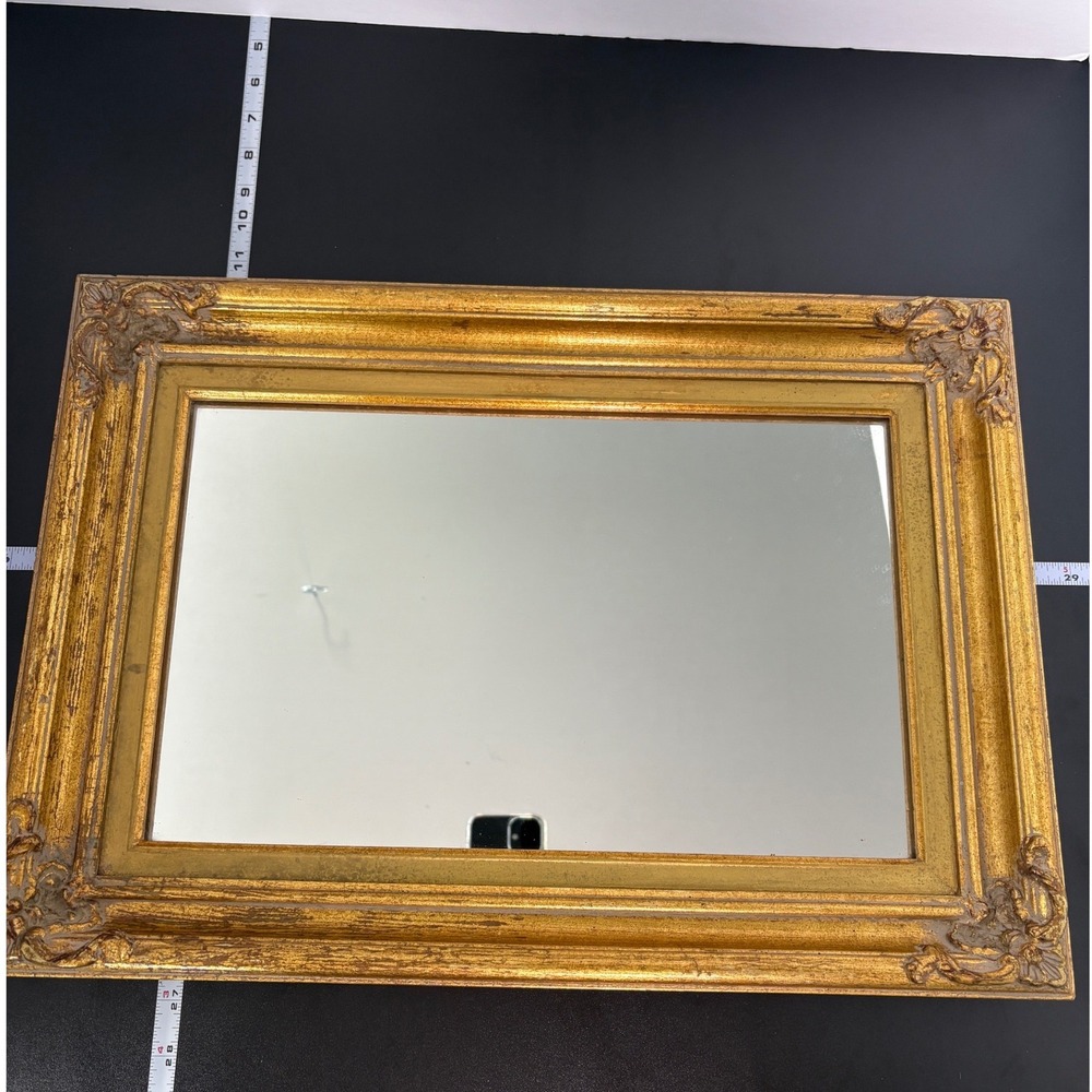 Vintage Wall Mirror 20x14 Gold Ornate Rectangular Antique Style French Country